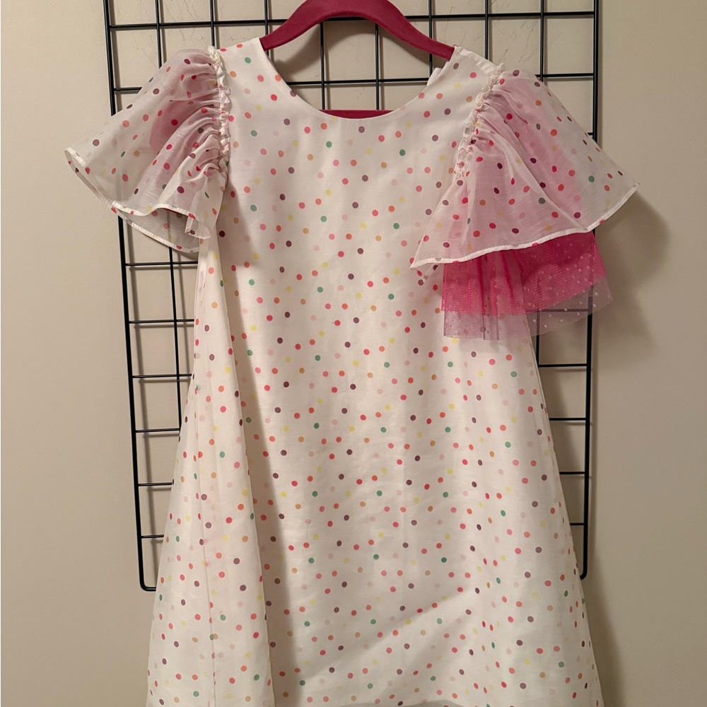Deux par Deux White Dress with Pink and Multicolor Dots